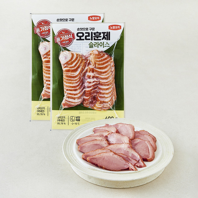 노랑오리 오리훈제 슬라이스, 2개, 400g