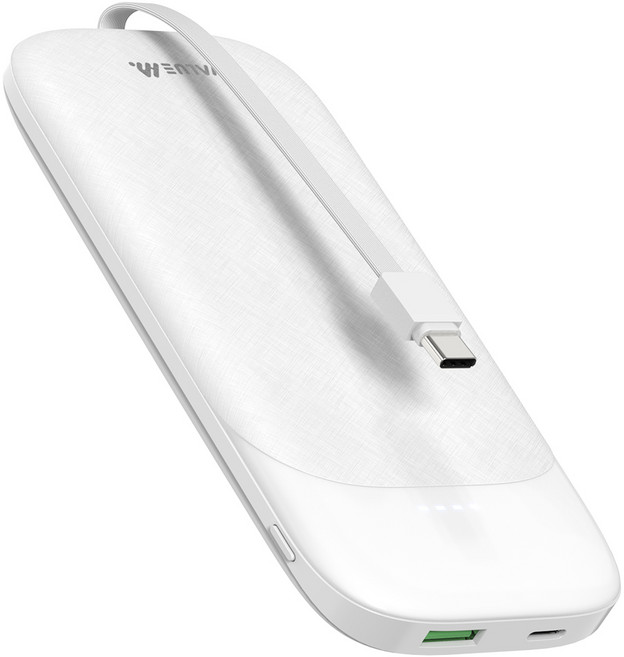 밸류엠 슬림핏 22.5W 고속충전 PD C타입 케이블 일체형 보조배터리 10000mAh, VM-PA102PCP, 화이트