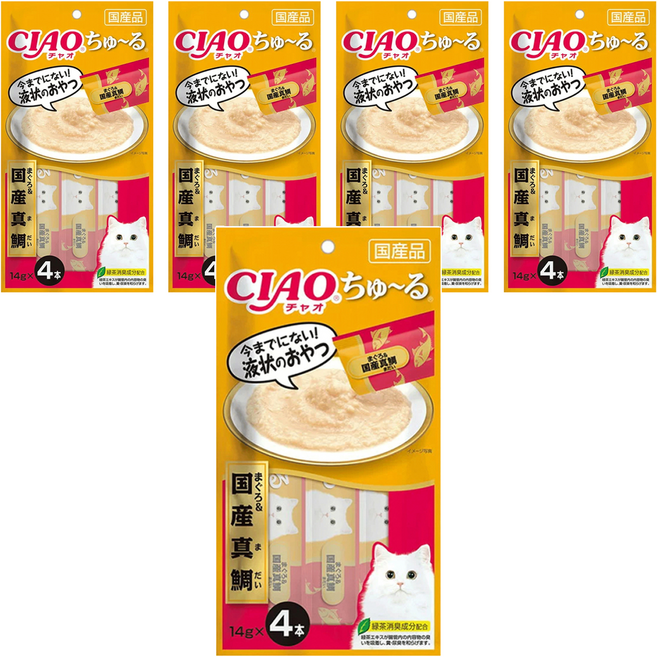 INABA CIAO 啾嚕 肉泥, 鮪魚 + 真鯛, 56g, 5袋