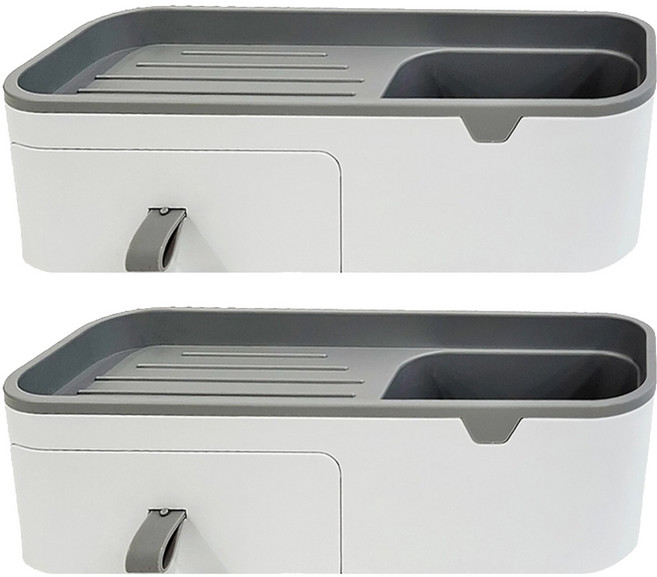 FAmILyLIFE 生活 無痕壁掛洞洞板專用 抽屜收納置物架 A-302-W 10.7 x 28.2 x 7.5cm, 簡約白, 2個