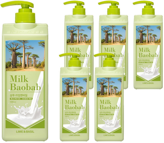 밀크바오밥 샴푸 라임앤바질, 1L, 6개