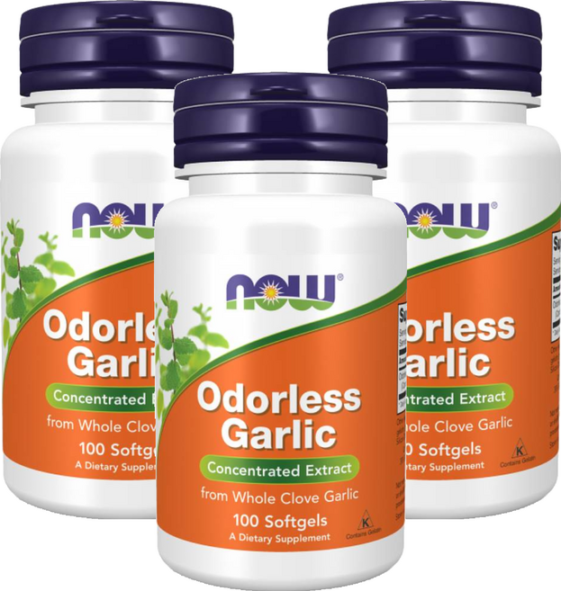 NOW Foods 無味大蒜精華膠囊, 100顆, 0.5g, 3罐