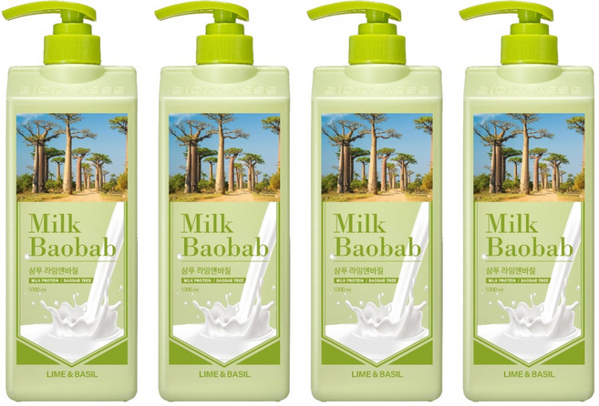 밀크바오밥 샴푸 라임앤바질, 1L, 4개