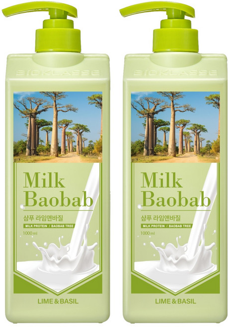 밀크바오밥 샴푸 라임앤바질, 1L, 2개
