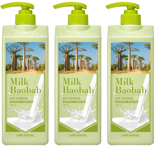 밀크바오밥 샴푸 라임앤바질, 1L, 3개