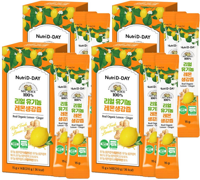 뉴트리디데이 리얼 NFC 유기농 레몬생강즙 100% 14포, 210g, 4개