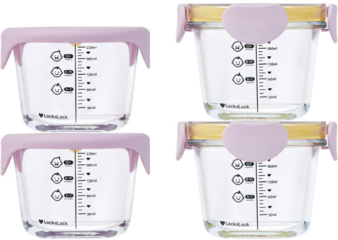 락앤락 리틀럽 디어 혼합캡 원형 이유식 용기, 260ml, 라벤더, 4개