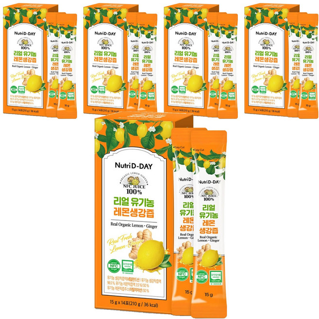 뉴트리디데이 리얼 NFC 유기농 레몬생강즙 100% 14포, 210g, 5개