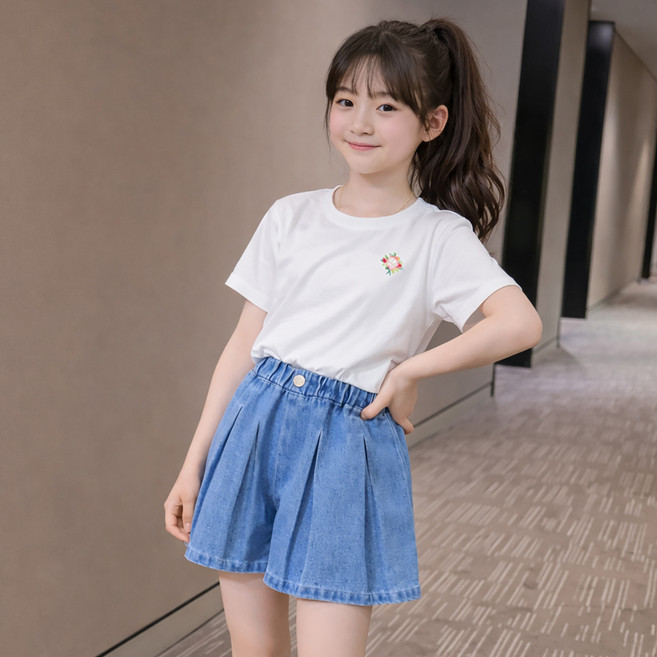 베베니즈 여아용 데님 주름스커트팬츠