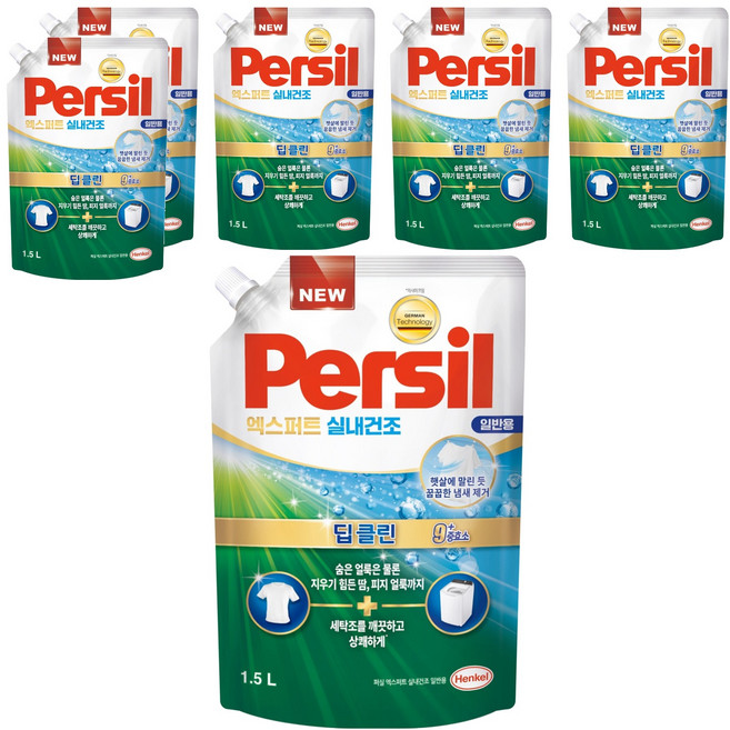 Persil 寶瀅 韓國原裝進口 室內晾衣型酵素洗衣精補充包, 1.5L, 6包