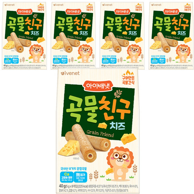韓國 ivenet 穀物棒棒 9個月以上 8支入, 起司, 40g, 5盒