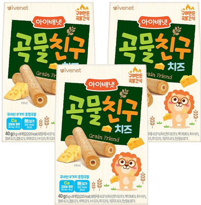 韓國 ivenet 穀物棒棒 9個月以上 8支入, 起司, 40g, 3盒