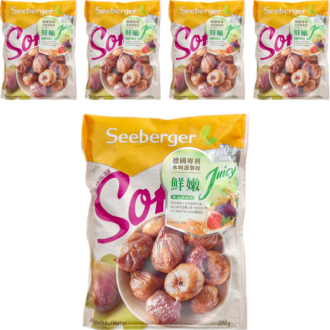 德國 Seeberger 軟無花果乾 德國原裝進口 天然日曬 無添加色素香料防腐劑, 200g, 5包