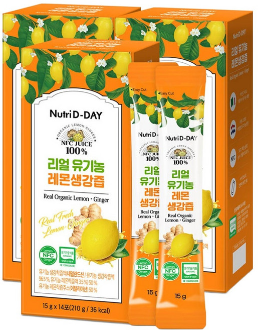 뉴트리디데이 리얼 NFC 유기농 레몬생강즙 100% 14포, 210g, 3개