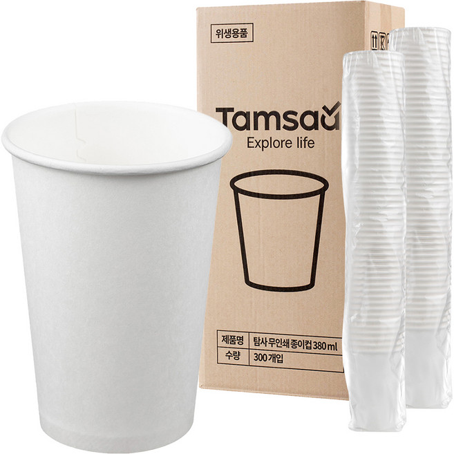 탐사 고평량 종이컵 무인쇄 380ml, 300개입, 1개