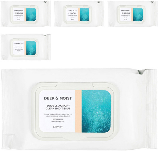 라끄베르 딥 앤 모이스트 더블액션 클렌징 티슈, 80매입, 5개
