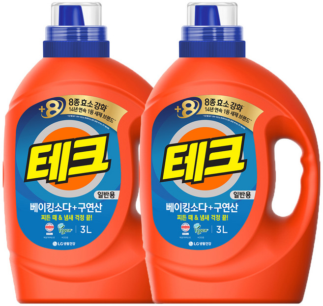 테크 베이킹소다 플러스 구연산 뉴 액체세제 본품, 3L, 2개