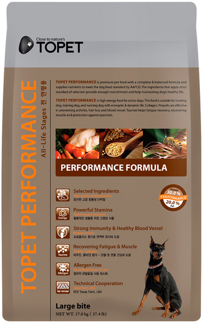 사조투펫 전연령 강아지 퍼포먼스 중대형 건식사료, 곡물, 17kg, 1개