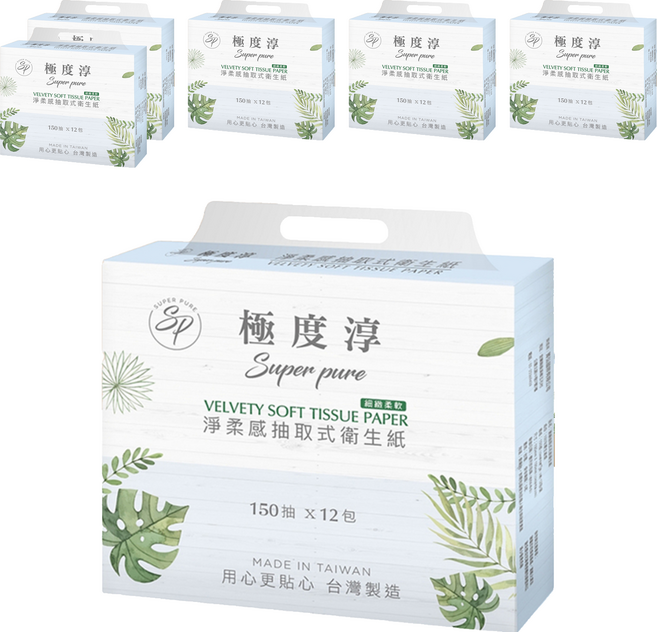 Super pure 極度淳 淨柔感抽取式花紋衛生紙, 12包, 6袋