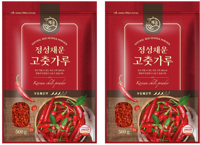 정성채운 국산 고춧가루 보통굵기 보통매운맛, 500g, 2개