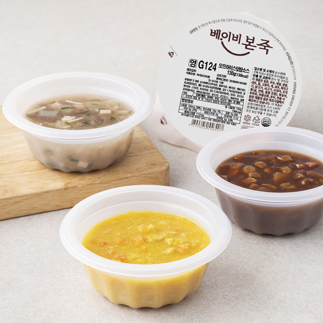 베이비본죽 유아식 덮밥소스 A 한우샤브덮밥소스 130g + 해물짜장덮밥소스 130g + 단호박미트카레덮밥소스 130g + 오므라이스덮밥소스 130g 세트, 520g, 1세트
