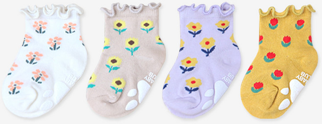 하이베이비클럽 여아용 플라워 양말 4종 세트