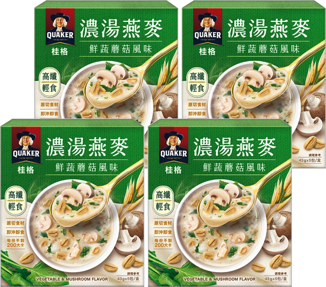 QUAKER 桂格 濃湯燕麥 鮮蔬蘑菇風味 5包入, 215g, 4盒