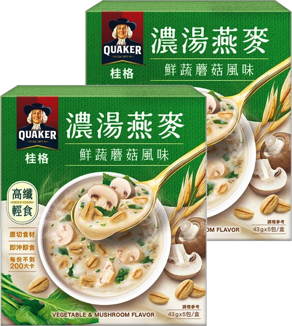 QUAKER 桂格 濃湯燕麥 鮮蔬蘑菇風味 5包, 215g, 2盒