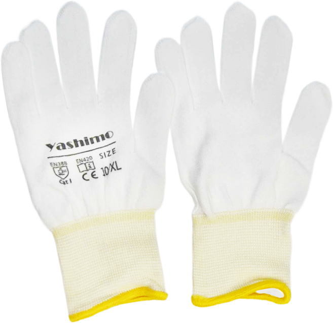 Yashimo 優護 尼龍白紗手套 XL, 白色 + 黃色, 1雙