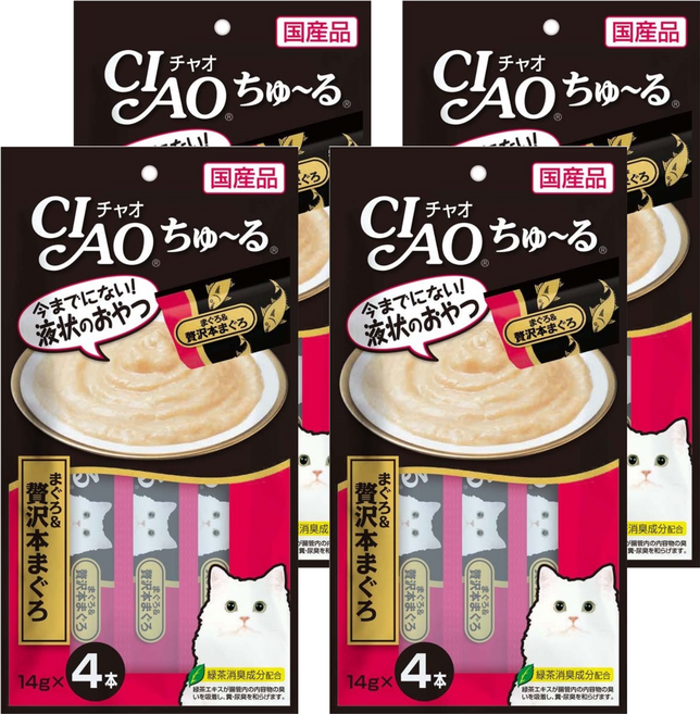 INABA CIAO 啾嚕 肉泥, 4袋, 56g, 奢華鮪魚