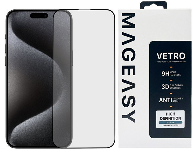 MAGEASY Vetro BlueLight 智慧型手機 鋼化玻璃保護貼 for iPhone 15 Pro 抗藍光 9H硬度 疏水疏油 黑色