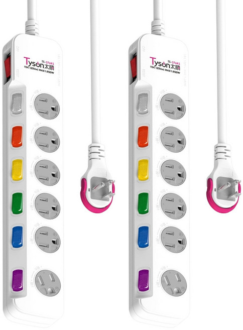 Tyson 太順電業 7切6座3P延長線 TS-376KS 15尺, 2條, 4.5m, 白色