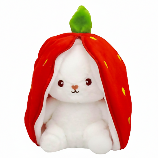 agaplus 躲在草莓裡的害羞兔子玩偶 24cm, 1個, 草莓紅