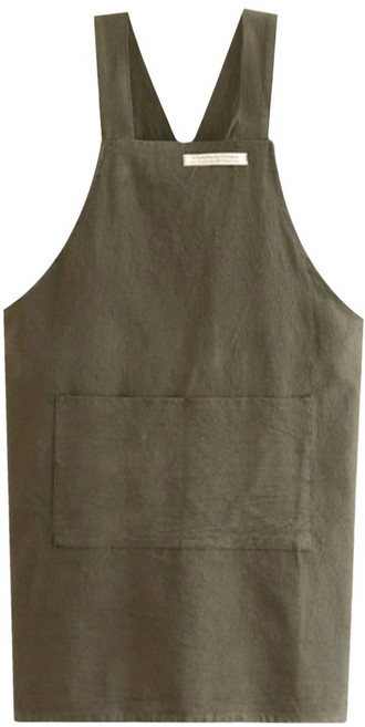 CofV 透氣棉麻圍裙, 1個, 深綠色