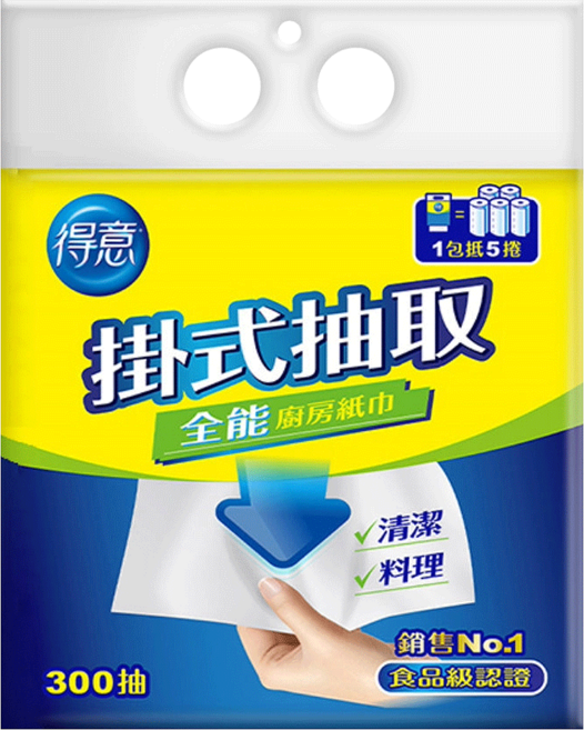 得意 掛式抽取全能廚房紙巾, 1入, 1包