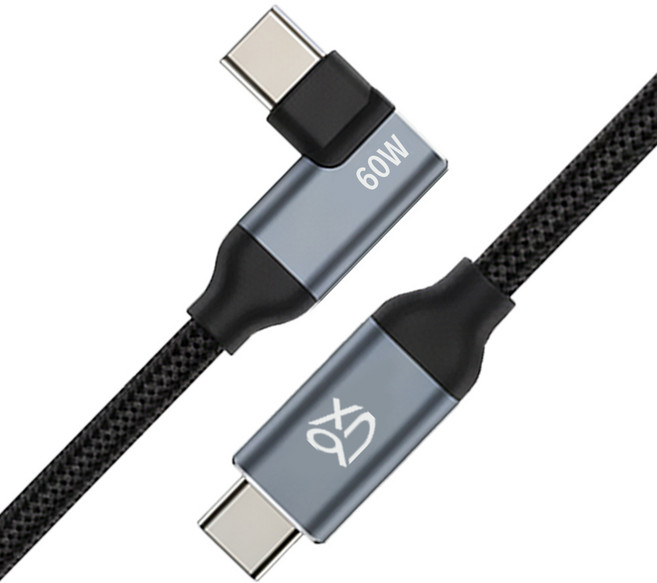 언박싱 C타입-C타입 렉토 90도 L자형 패브릭 PD 60W 초고속 충전 케이블, 블랙, 1개, 0.5m