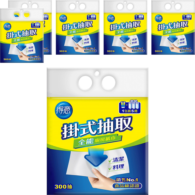 得意 掛式抽取全能廚房紙巾, 1入, 6包