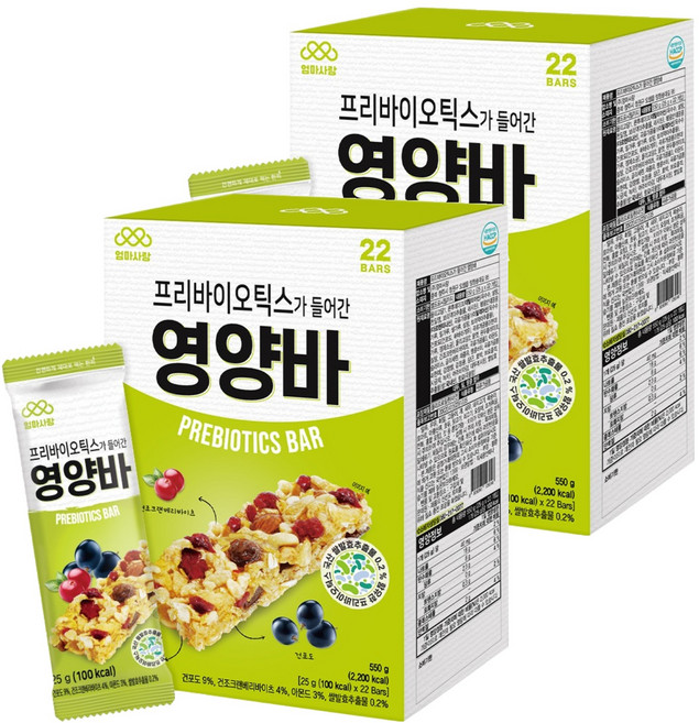 엄마사랑 프리바이오틱스 영양바, 550g, 2개