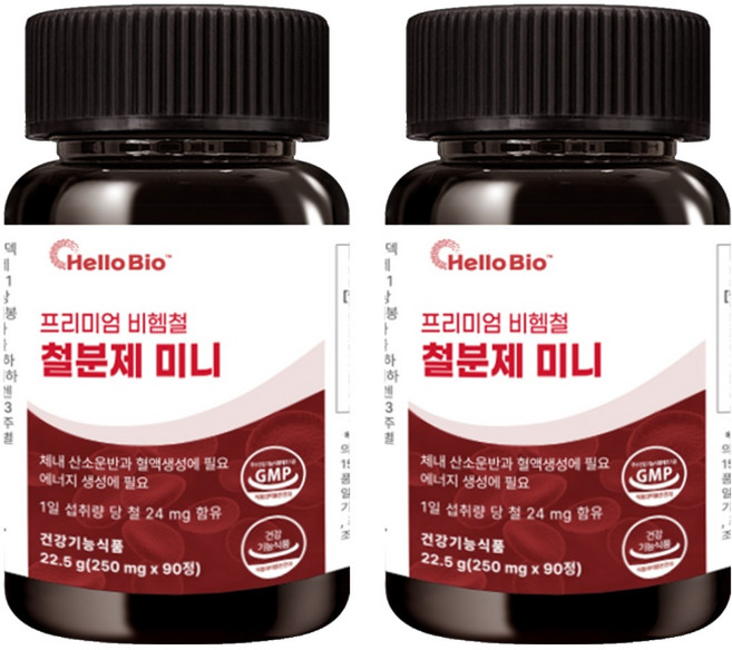 헬로바이오 프리미엄 비헴철 철분제 미니 22.5g, 2개, 90정