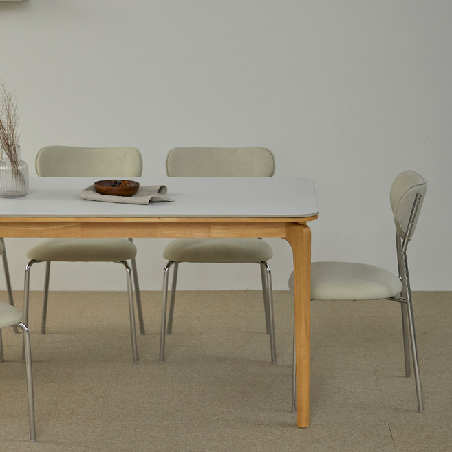 파로마 리샤르 세라믹 원목식탁 1800 + 의자6p 세트 6인용 방문설치, 내추럴(프레임), 내추럴화이트(상판), 화이트(의자)