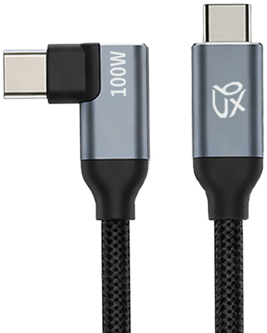 언박싱 C타입-C타입 렉토 90도 L자형 패브릭 PD 100W E Marker칩 초고속 충전 케이블, 블랙, 1개, 0.5m