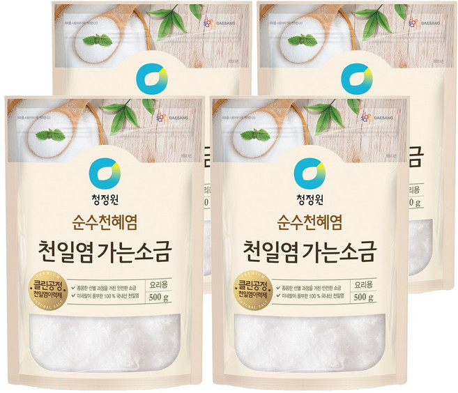 청정원 천일염 가는소금, 500g, 4개