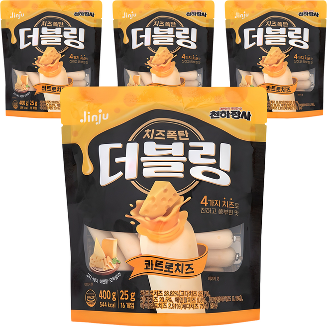 진주햄 더블링 콰트로치즈 간식 소시지, 400g, 4개