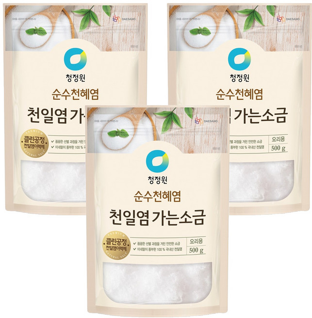 청정원 천일염 가는소금, 500g, 3개