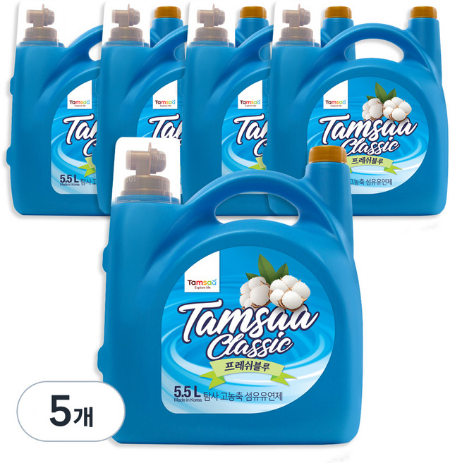 탐사 고농축 섬유유연제 프레쉬 블루, 5.5L, 5개