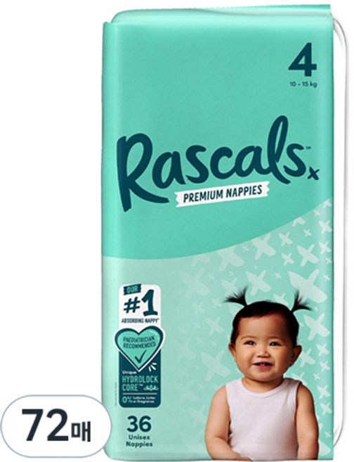 라스칼프렌즈 프리미엄 밴드형 기저귀, 72매, 4단계