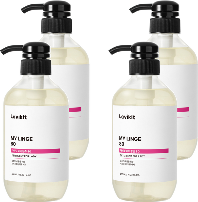 라비킷 마이랑쥬80 여성속옷 세정 세제 본품, 480ml, 4개