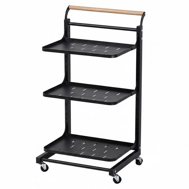 台灣公司貨 廚房置物推車收納 鍋具置物架 落地收納架 置物籃 手推車 多功能置物架 層架推車 3板, 3層, 鋼琴黑