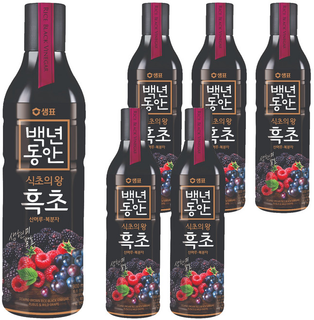 샘표 백년동안 산머루 복분자 현미발효 흑초, 900ml, 6개