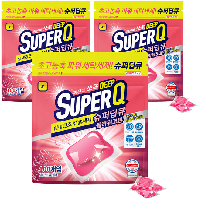 갓성비 슈퍼딥큐 캡슐세제 플라워코튼향, 3개, 100개입